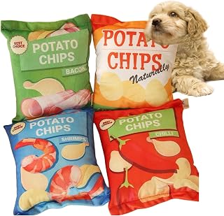 4Pcs Tough Dog Toy Squeaky Durable Puppy Fetch Toy for Teething Kawaii Chips Plush Chew Toy Long Lasting