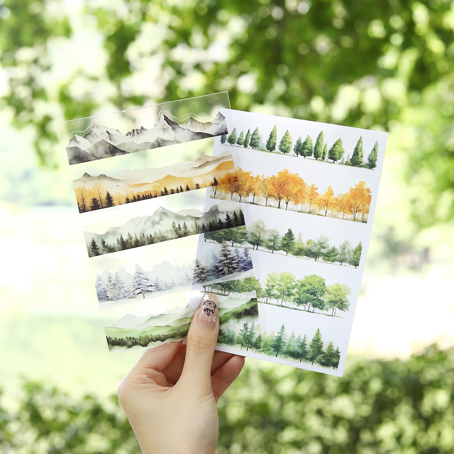 2 Books Landscape Sticker for Scrapbooking, 40Sheets PET&Washi Flower Fence Forest Garden Stickers Book Set Aesthetic Pre-Cut Transparent Junk Journaling Stickers for Scrapbook Supplies