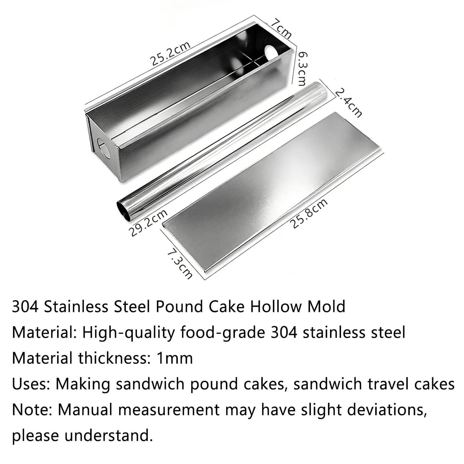 Molde para Pan de Acero Inoxidable 304 con Tubo Extraíble y Tapa Plana - Molde para Pasteles Rellenos, Tarta de Viaje con Centro Hueco para Crema, Tamaño 25,2×7×6,3 cm