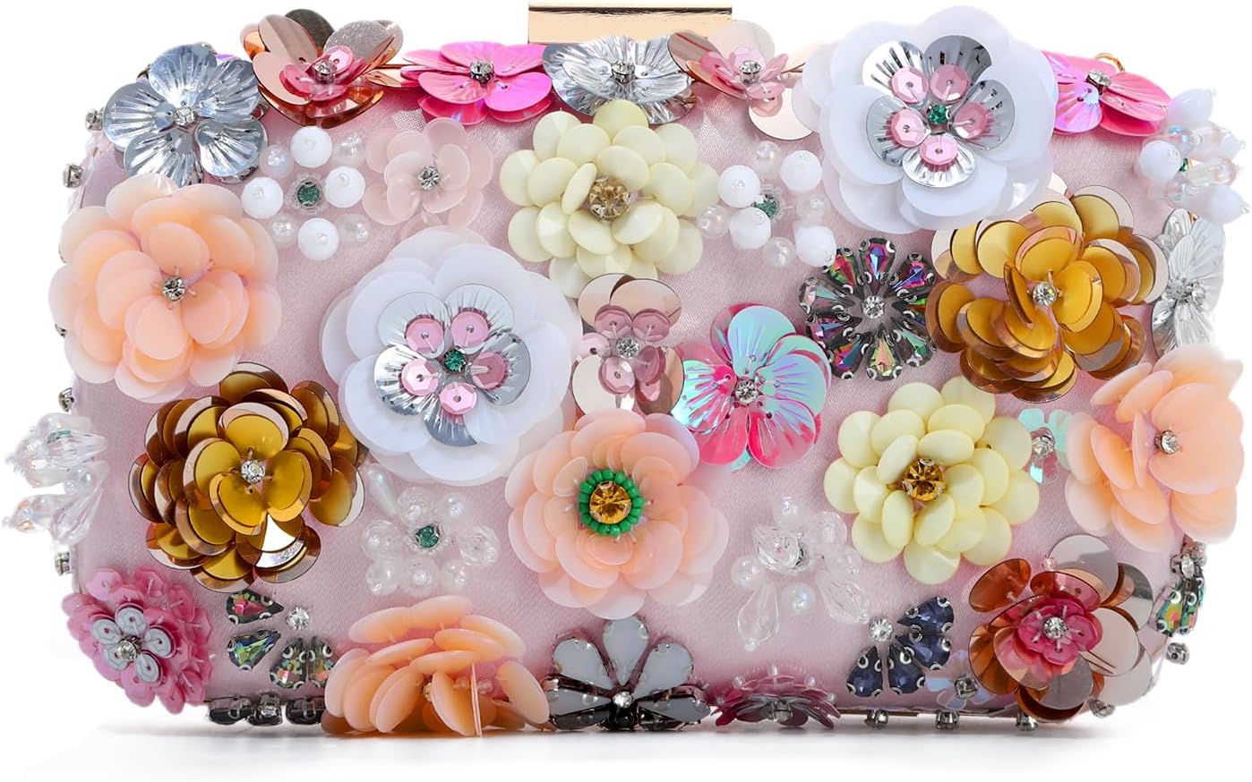 Emprier Flower Clutch Purses for Women Floral Beaded Evening Handbag with Chain for Wedding Party