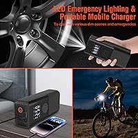 Vista 3 de Mini Portable Air Compressor 150 PSI Rechargeable Electric Air Pump DC12V Tire Inflator with Digital Display LED Light USB Charging for Car