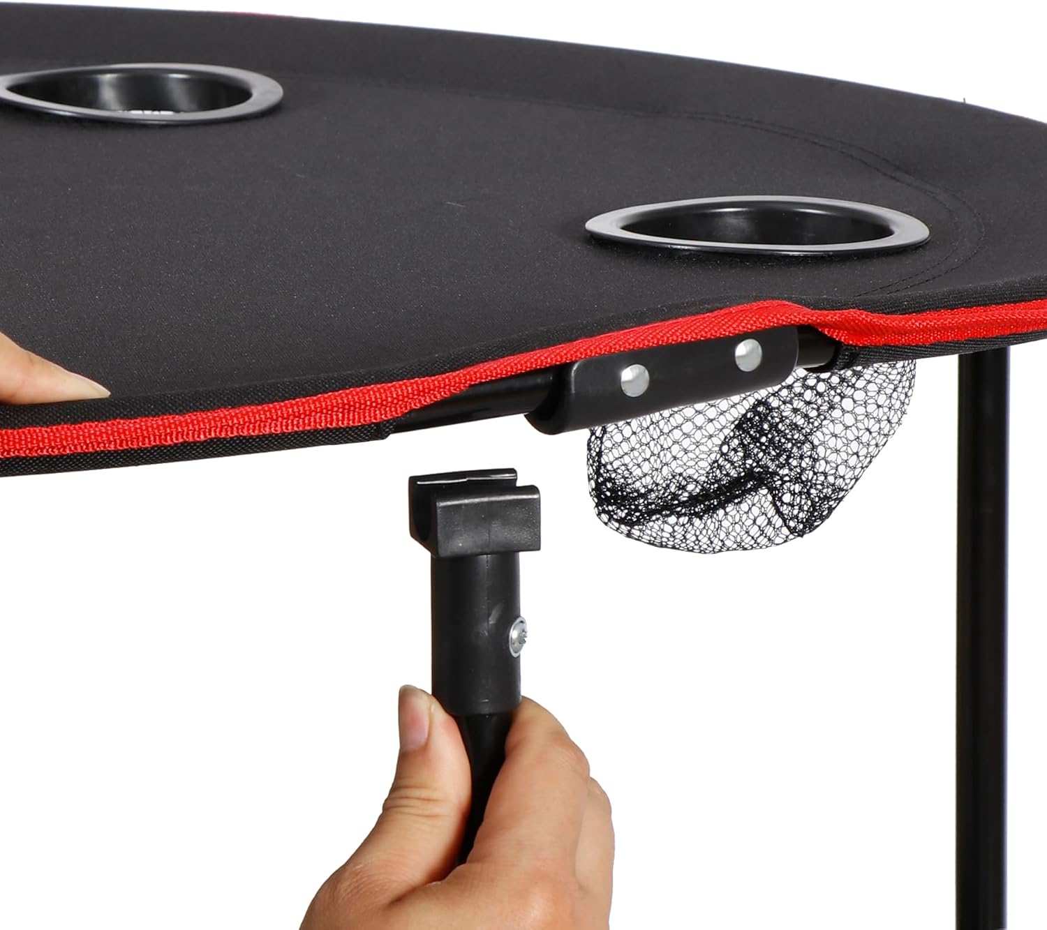 HomGarden 28" Portable Folding Picnic Table Outdoor Camp Table Round 2-Tier with 4 Cup Holders,Portable Tables Folding for BBQ Fishing Beach Table for Party Black