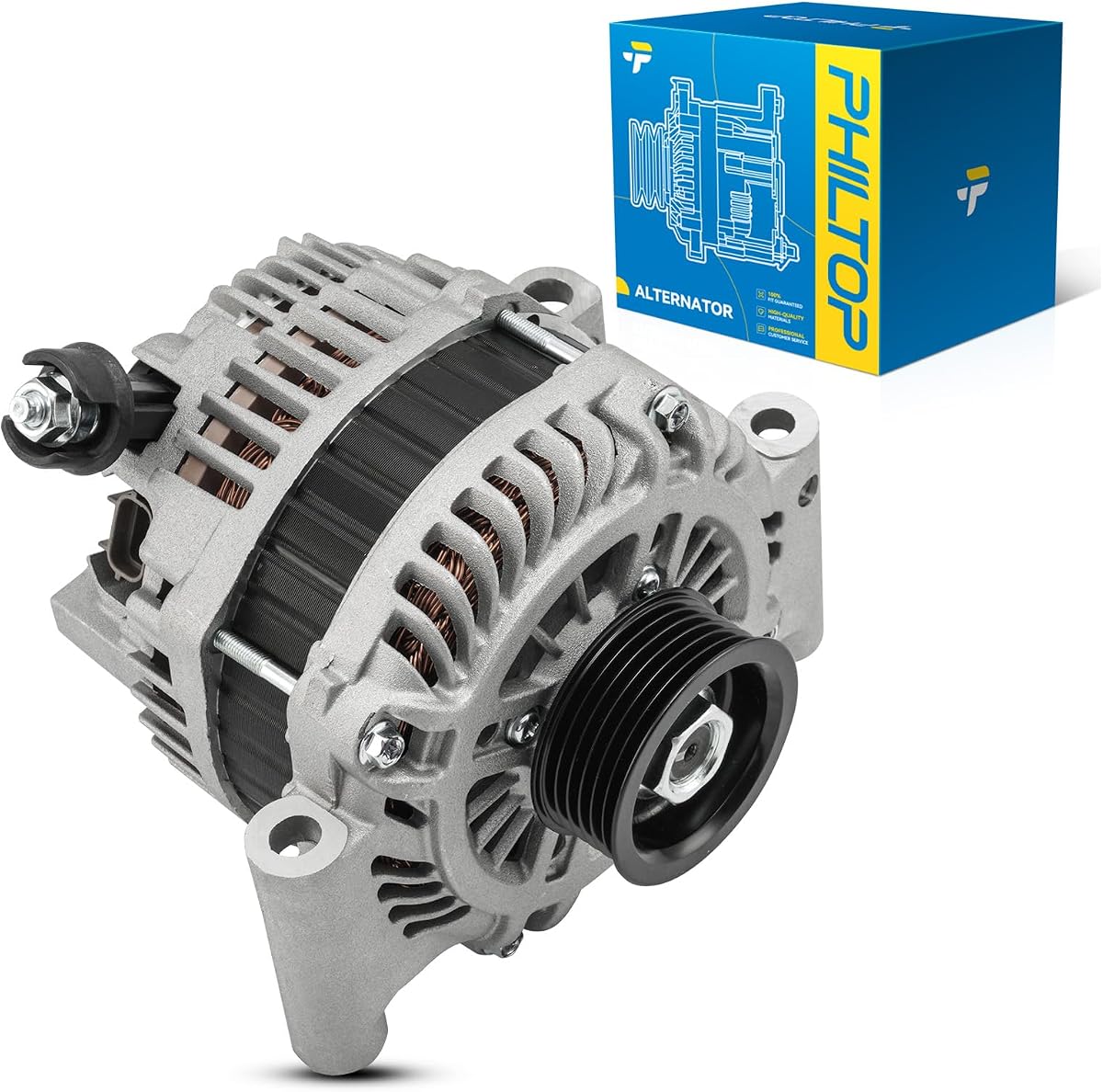 PHILTOP Alternator Fit for Fusion 2006-2009 3.0L, Milan 2006-2009 3.0L | Zephyr 2006 High Amp Alternators Replace 11173N 12V 150Amp CW S6 6-Groove Pulley