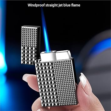 Windproof Straight Jet Blue Flame Lighter, Portable Lighter, Langsheng Lighter, Adjustable Flame Size, Recyclable Butane Gas Filling, Suitable for Personal use and Gift Giving.(B)