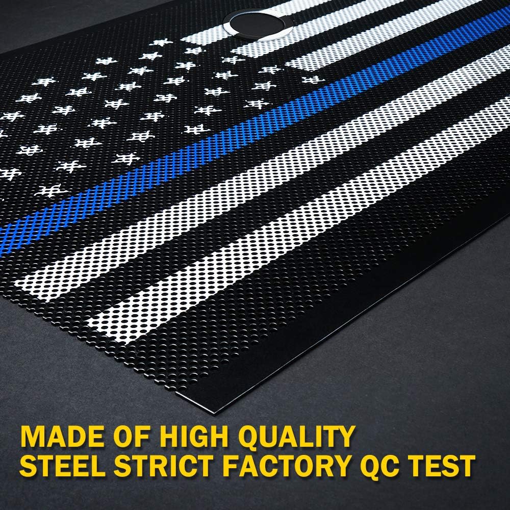 Xprite Aluminum Alloy Grill Mesh Insert Law Enforcement Blue Stripe with Hood Lock Hole Compatible with 2007-2018 Jeep Wrangler JK JKU Stock Grill