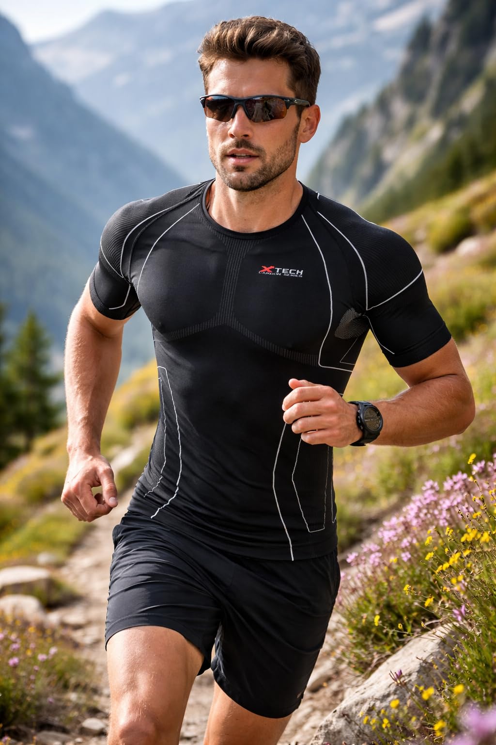Generico Maglia Tecnica Termica Unisex Intima Sportiva Antivento Termica a Maniche Corte Girocollo Nera Maglietta Race 3 XTECH Ideale per Outdoor Running Made in Italy