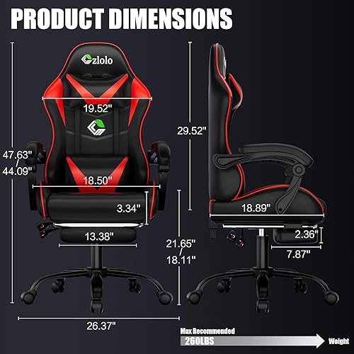 Miniatura 2 de Silla de juegos con reposapiés, estilo carreras, soporte lumbar, masajeador, silla de videojuegos con patas de metal, silla reclinable de respaldo