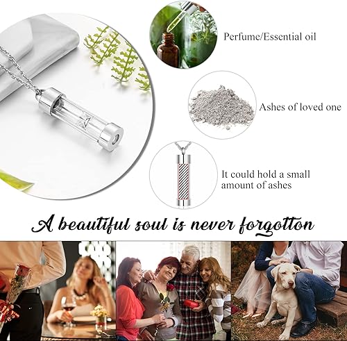 Miniatura 7 de abooxiu Collar de urna de reloj de arena para cenizas, joyería de cremación para cenizas, collar de cenizas de recuerdo conmemorativo de acero