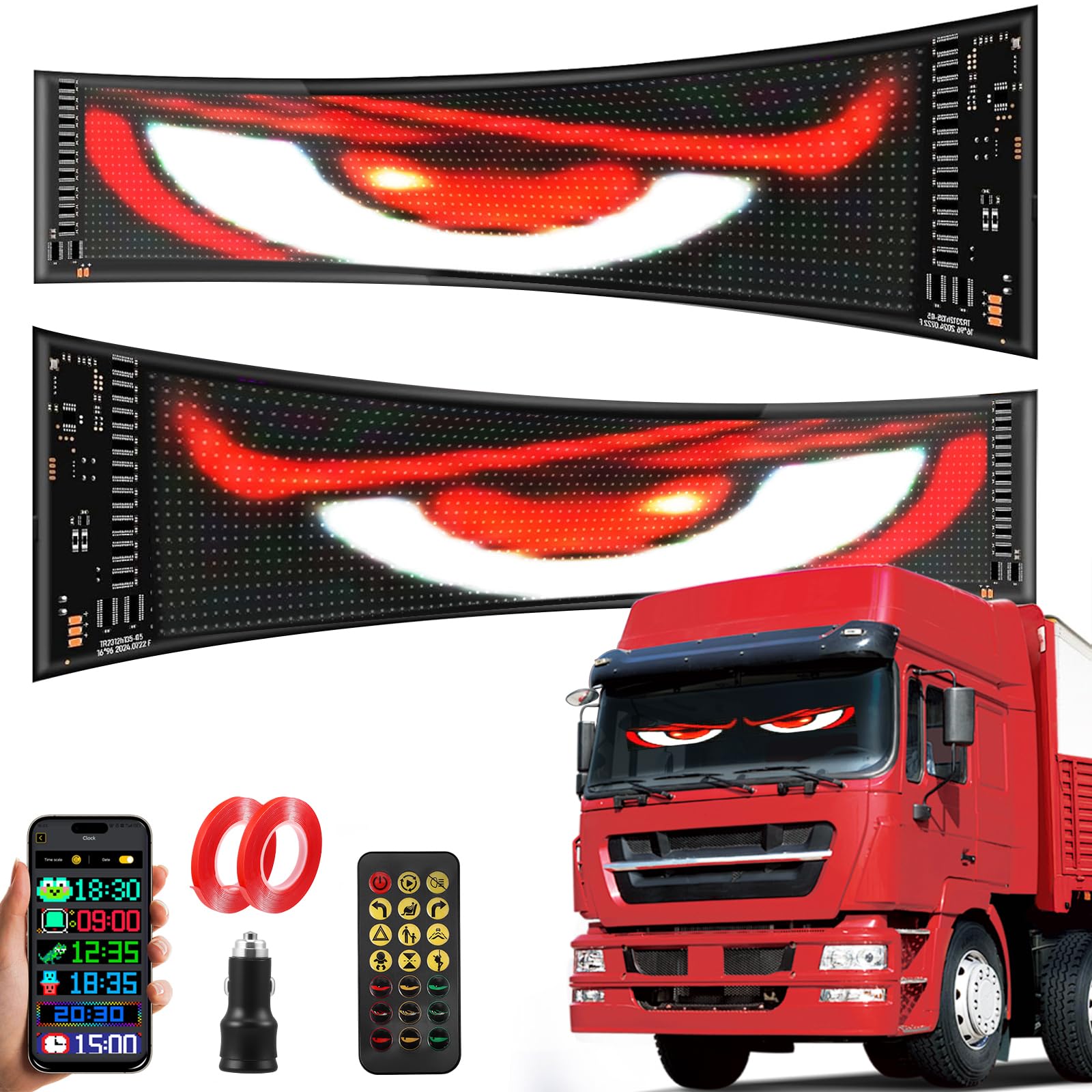 2 x Letrero LED para Coche, Letrero de Luz de Devil Eyes Programable P65 Impermeable para Camión Coche, Letrero Luminoso Personalizado con App y Mando a Distancia, 12 x 60 cm