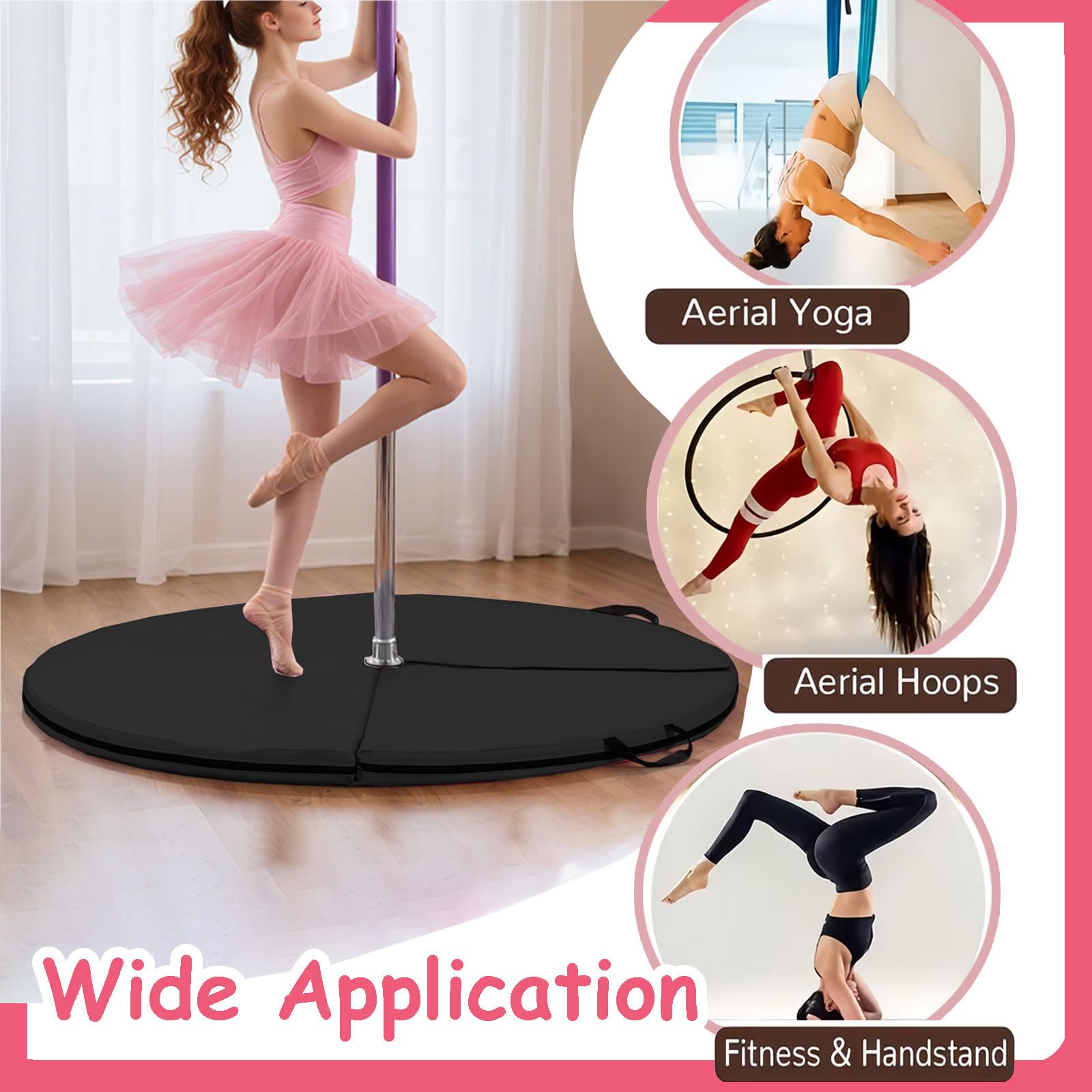 Tappetino Per Pole Dance, Tappetino Protettivo Rotondo Per Pole Dance, Tappetino Fitness Antiscivolo, Spessore 3 Cm/5 Cm/10 Cm Per Studio Di Danza, Allenamento A Casa, Pole Dan(Size:150×10cm（59×4in）)