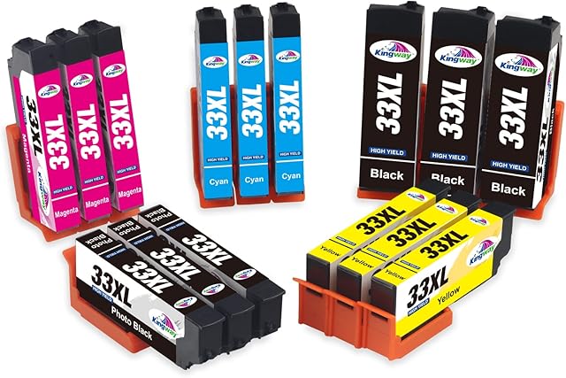 KINGWAY 33XL Ink Cartridges for Epson 33 33XL Ink for Epson Expression Premium XP-900 XP-830 XP-7100 XP-645 XP-640 XP-635 XP-630 XP-540 XP-530 Black Cyan Magenta Yellow Photo Black Multipack of 15
