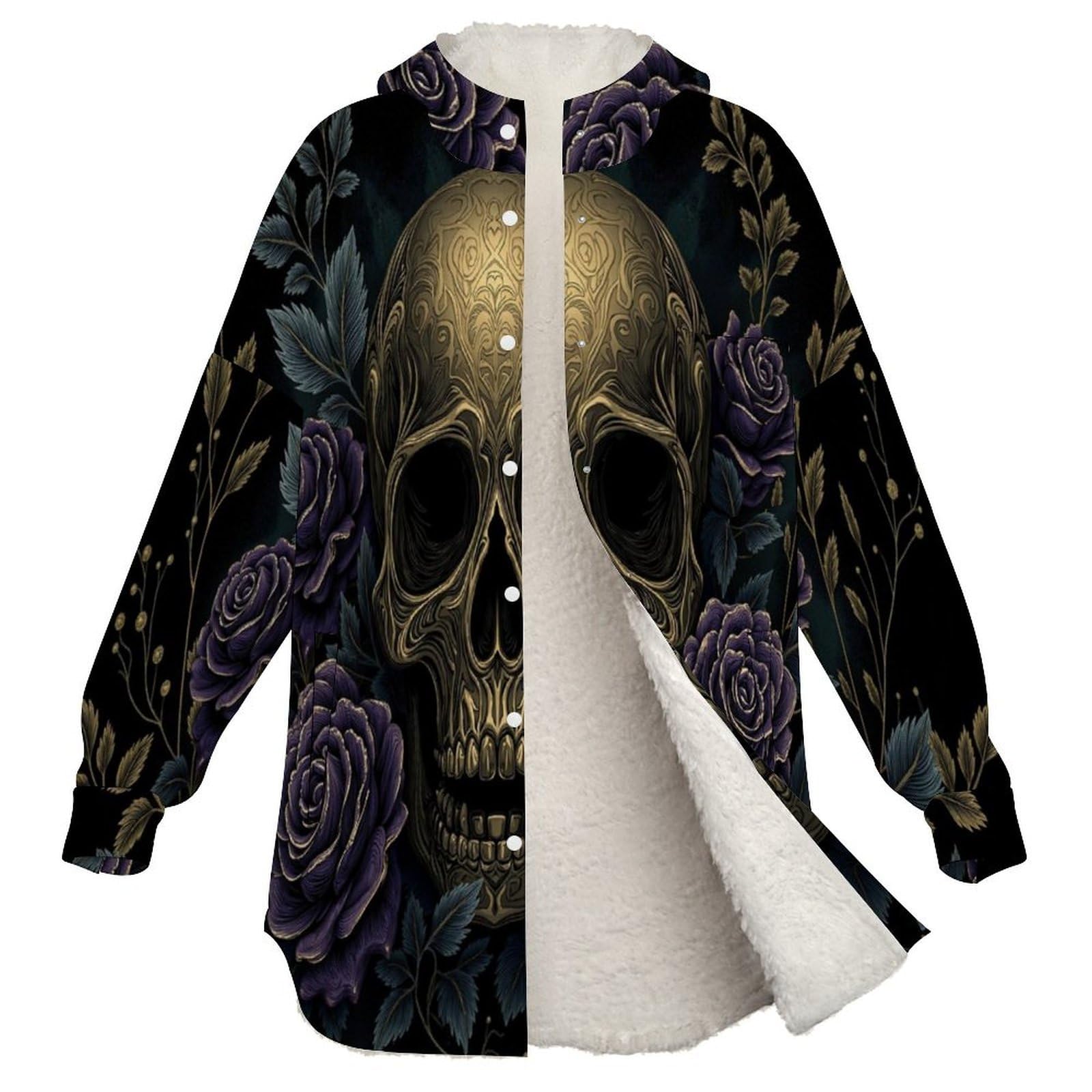 Sudadera Invierno con Capucha de Forro Polar Mujer Cráneo De Rosa Cálido Hoodies a Manga Larga Felpa Sudadera con Bolsillos, Negro