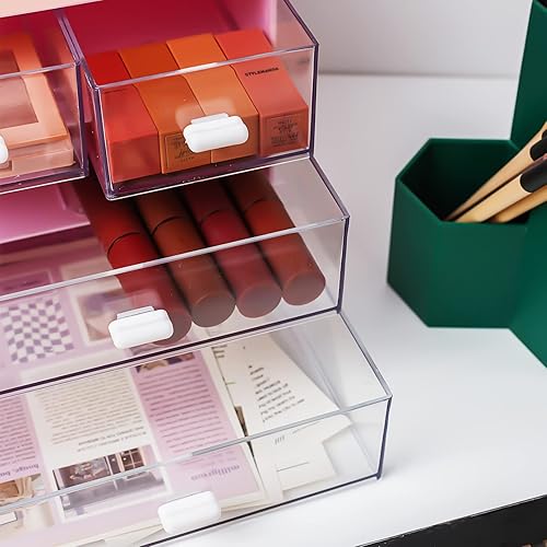 Miniatura 5 de Zyners Organizador de escritorio con cajón, organizador de oficina con 4 cajones, caja de almacenamiento de escritorio para escritorio, tocador,