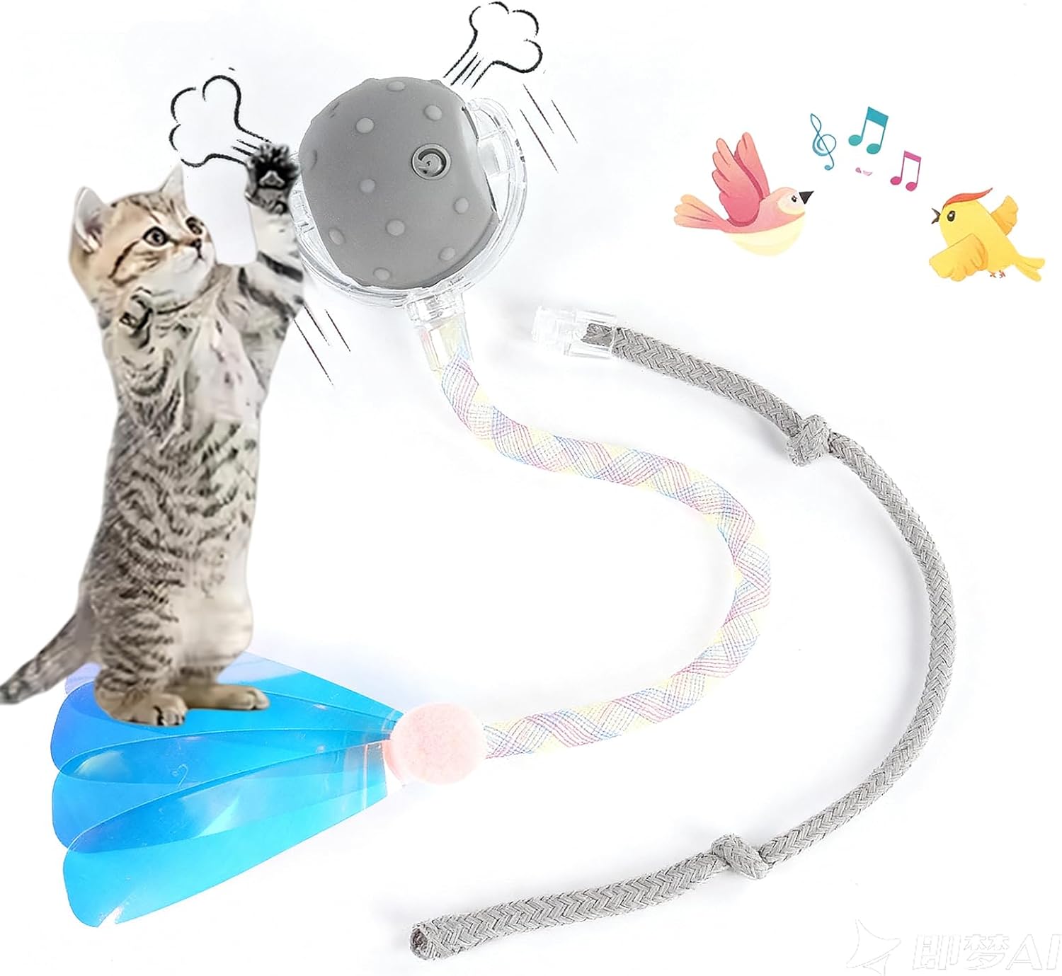 Interactive Cat Toys Ball for Indoor Cats,[2025 Newly Upgraded] Agile Moving Cat Ball with Elastic Mesh Tail,Automatic Kitten Toys for Bored Indoor Adult Cats,Motion Activated (Grey)