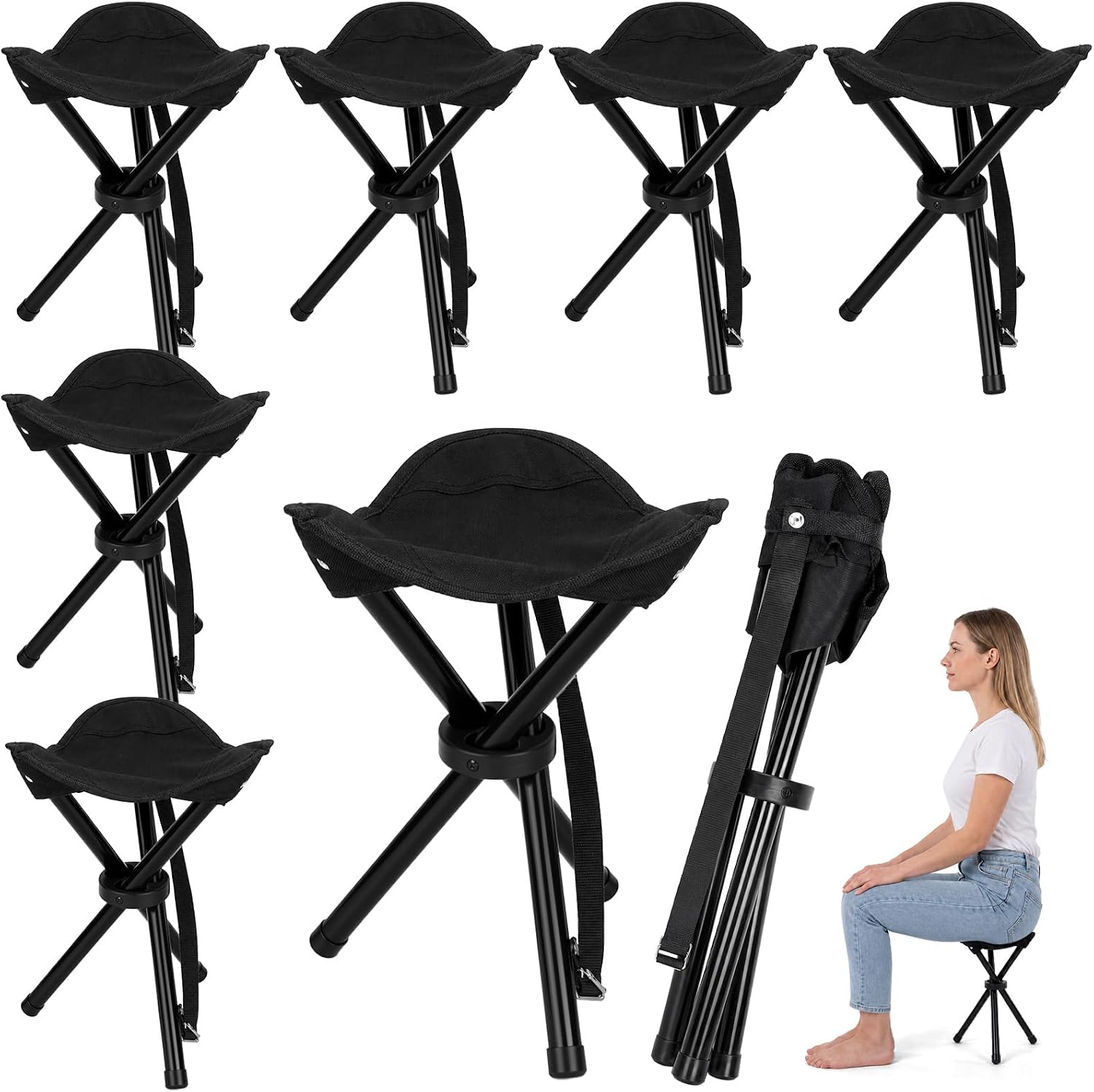 Karenhi 6 Pcs Portable Folding Camping Stool, Travel Tripod Chair for Adult