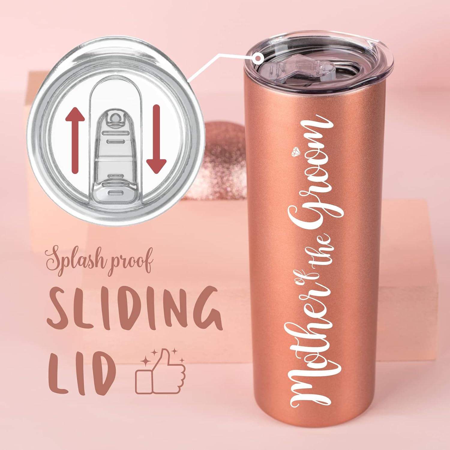 Onebttl Mother of The Groom Gifts, Wedding Engagement Party Gifts for Grooms Mom, 20 oz Insulated Stainless Steel Tumbler with Lid & Straw (Rose Gold)