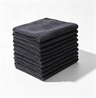 10 Pack Black Microfiber Cleaning Cloths, 11.8"×11.8" Lint‑Free Scratch‑Free Reusable Rags for Kitchen Household Cleaning