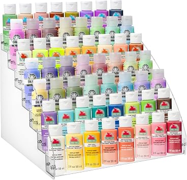 7 Tiers Clear Acrylic Paint Organizer with Brush Holder,paint Organizers Set Miniature Paints Holders, 7 Layers Paints Storage Rack, Craft Paint Rack