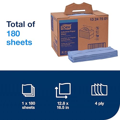 Miniatura 2 de Tork Limpiaparabrisas de papel industrial azul, Handy Box W7 de 4 capas, 1 x 180 pies, 13247501
