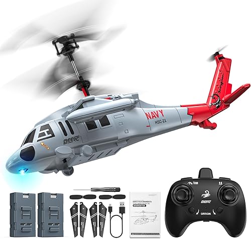DEERC Helicóptero RC Black Hawk, helicóptero de control remoto con diseño de cola de Escorpión Rojo, 24 minutos de vuelo (2 baterías), juguete de