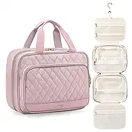 MDODO Travel Toiletry Bag for Women Hanging Cosmetic Organizer with Brush Compartment Makeup Bag for Full Sized Travel Essentials, Pinkish Purple