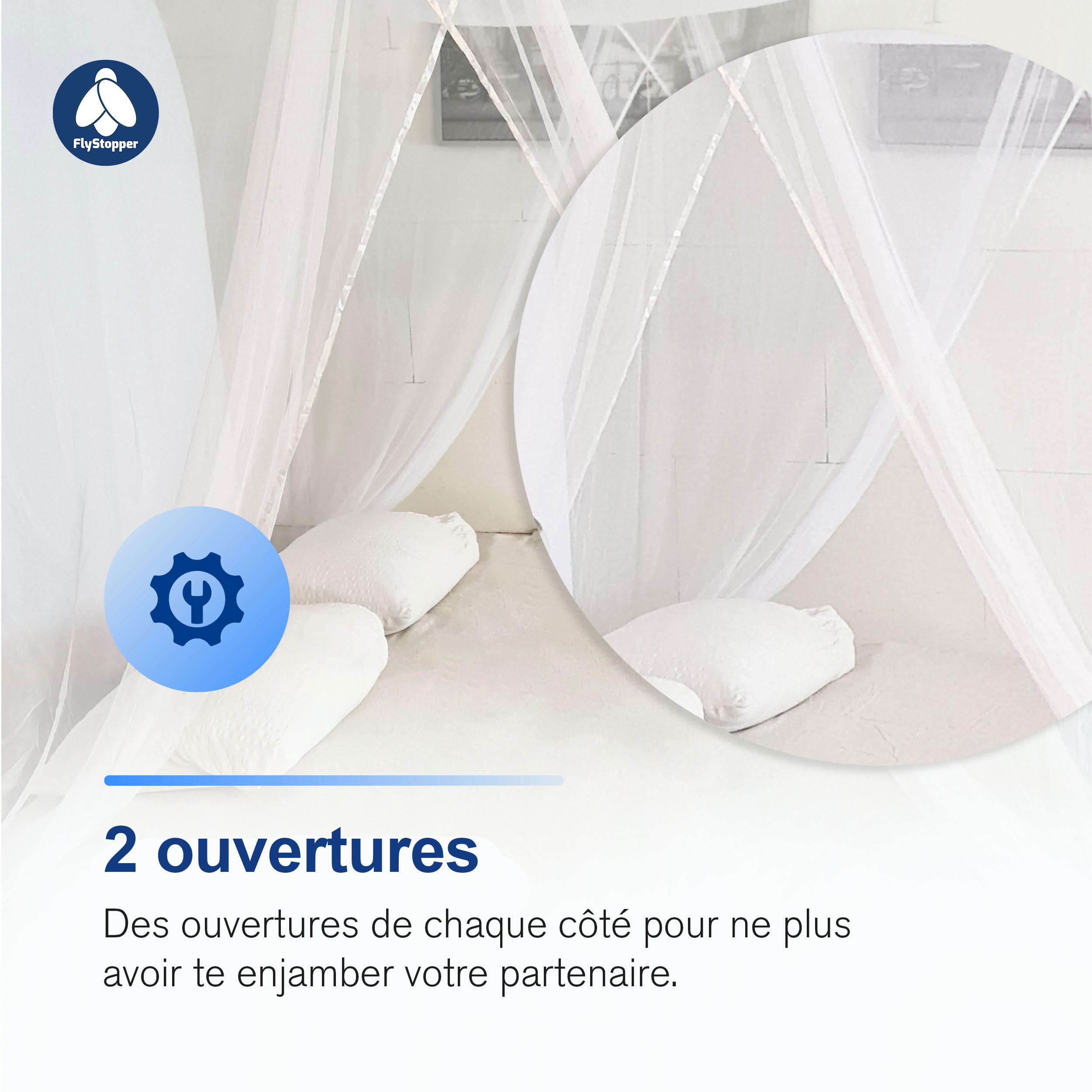 K1402 Moustiquaire pour lit double XXL avec cordon de suspension et sac de voyage - Anneau extra large 80 cm - 250 x 80 x 1400 cm