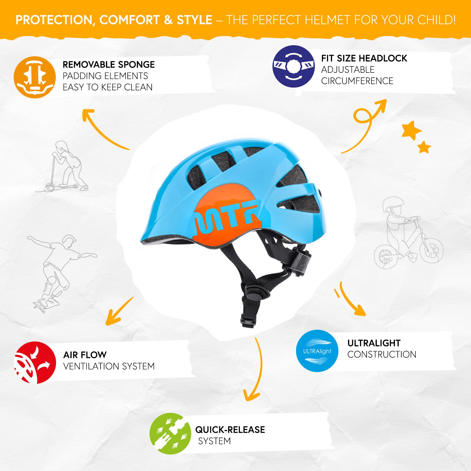 meteor Casco Bici Ideale per Bambini - Caschi Perfetto per Downhill Enduro Ciclismo MTB Scooter - Helmet per Tutte Le Forme di Attività in Bicicletta Helmo