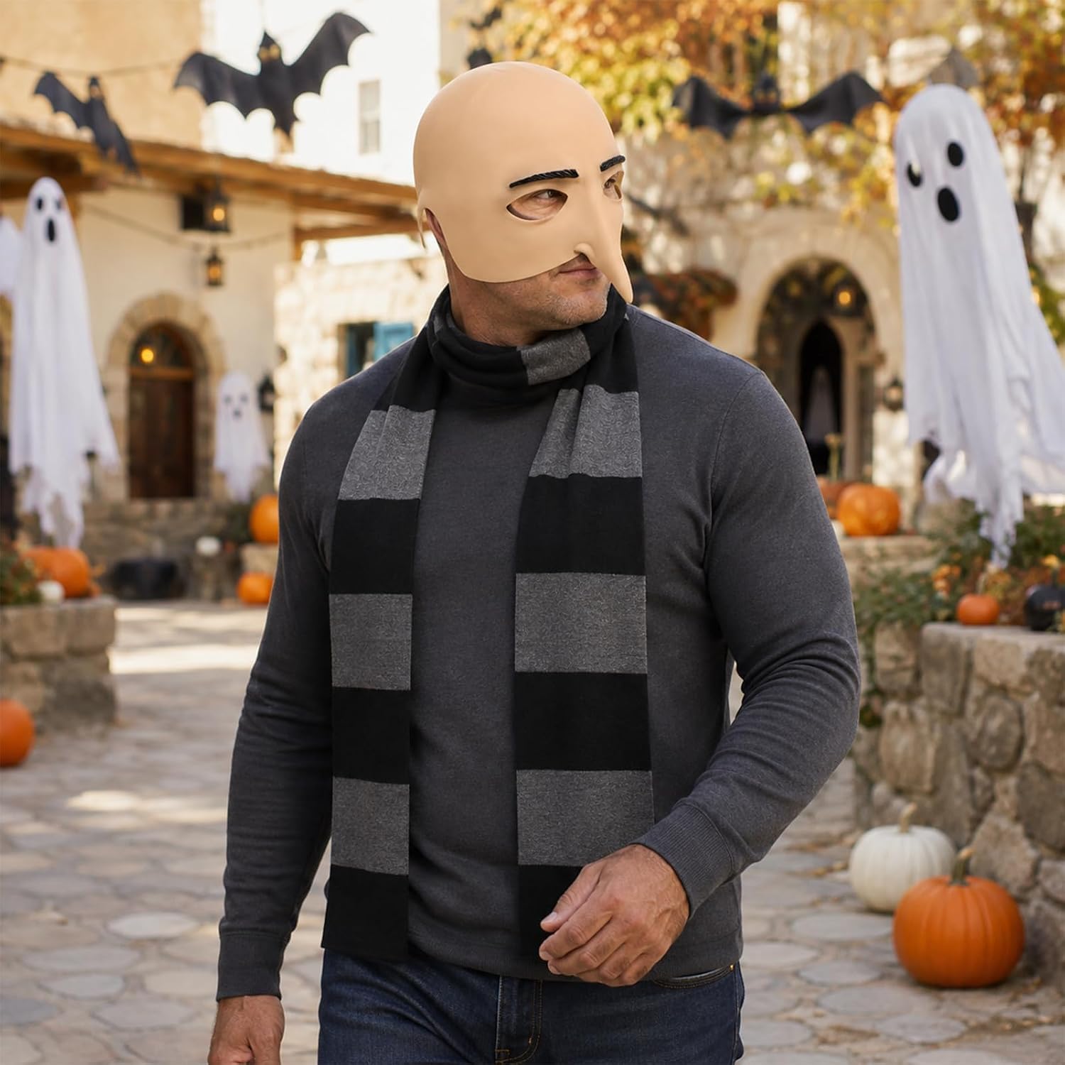 3 Pcs Gru Costume Party Cosplay Events and Themed Functions, Includes Bald Cap for Men, Gru Scarf and Hair Net Set for Halloween Costumes Accessories