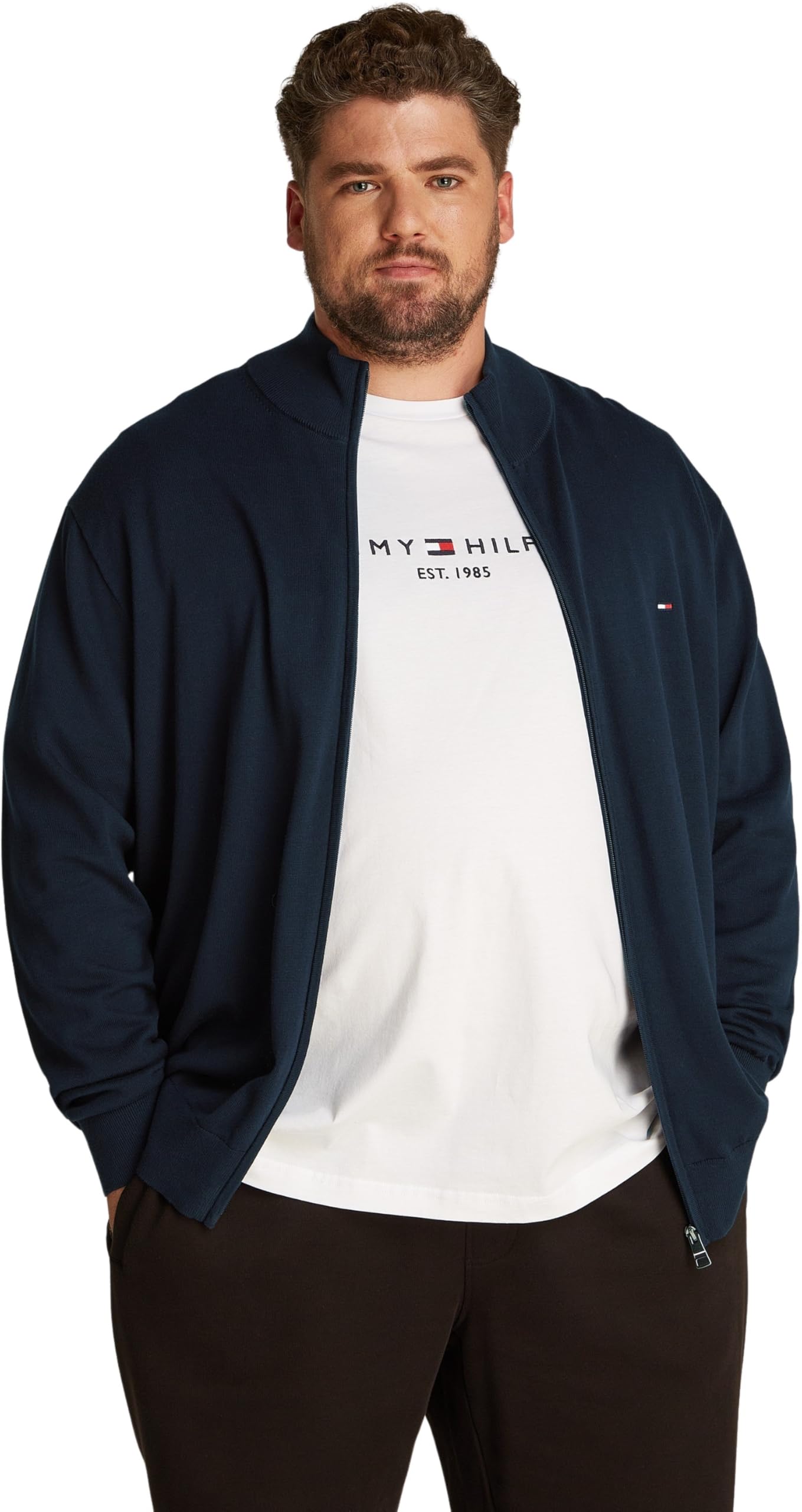 Tommy Hilfiger Men’s Essential Cotton Mock Neck Jumper with Zip, Blue (Desert Sky), XXL