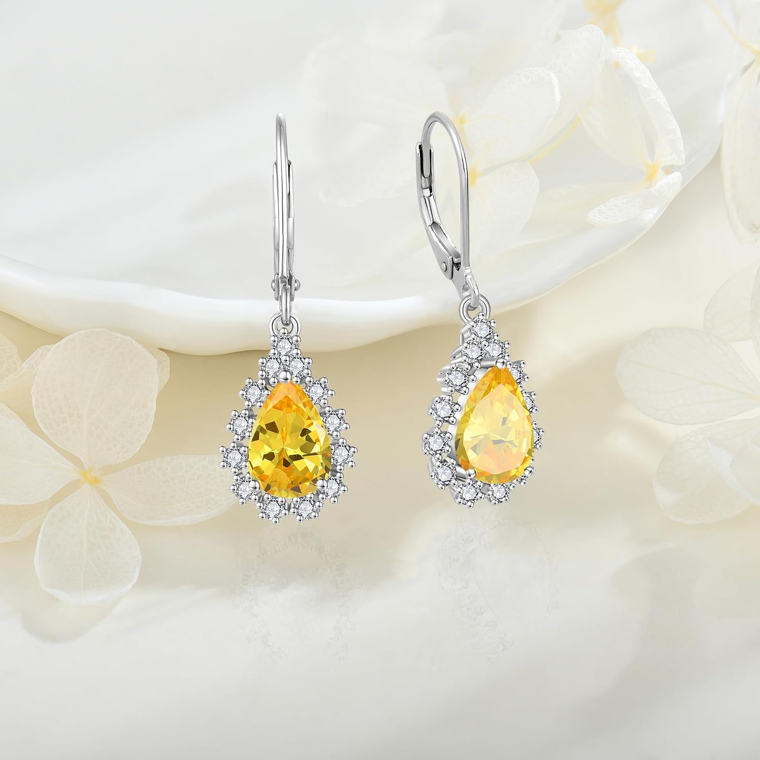 Teardrop Dangle Drop Earrings Leverback Earrings 925 Sterling Silver Cubic Zirconia Earrings Christmas Gift for Women Her Wife Mother