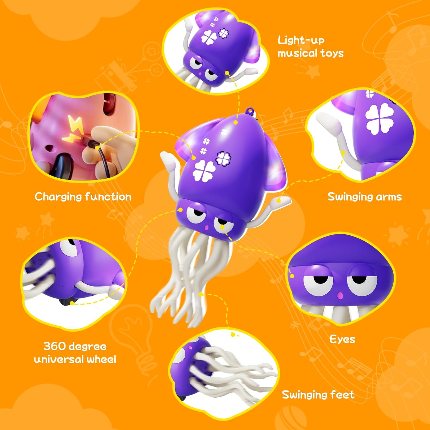Electric Dancing Octopus Toy Crawling Tummy Time Purple image 5