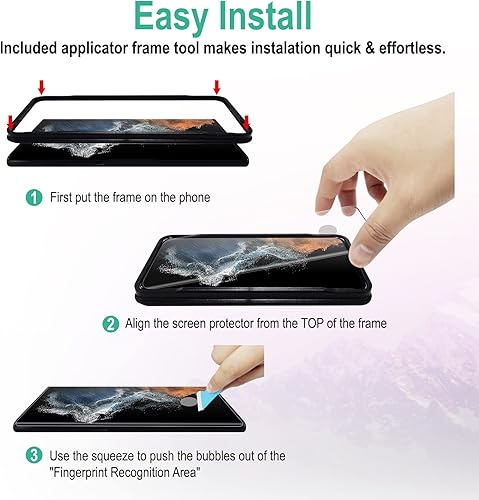 Miniatura 5 de AACL Protector de pantalla de vidrio templado para Samsung Galaxy S22 Ultra 5G, 6.8 pulgadas, desbloqueo de huellas dactilares, antiarañazos