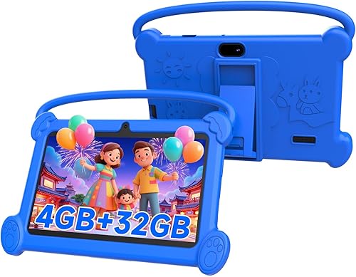 Tablet infantil de 7 pulgadas 3-9 para niños, 32 GB de ROM para niños pequeños con funda a prueba de golpes, software Android para niños instalado