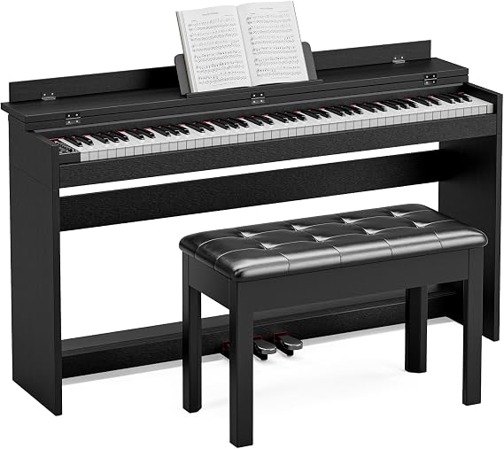 88 Key Weighted Full Size Digital Piano Keyboard,Triple Pedal& Dust Cover Design,Hammer Action Electric Piano Includes Duet Piano Bench,Black