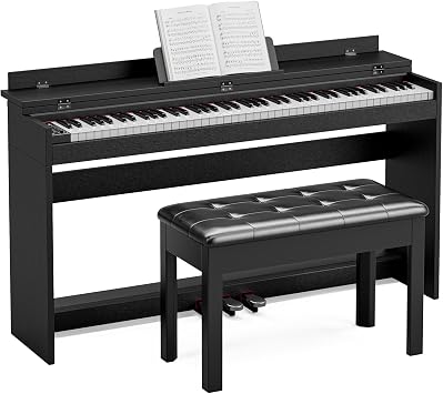 88 Key Weighted Full Size Digital Piano Keyboard,Triple Pedal& Dust Cover Design,Hammer Action Electric Piano Includes Duet Piano Bench,Black