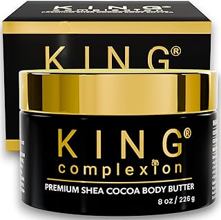 KING Complexion Shea Cocoa Body Butter - Organic - Nice Cocoa Smell - Not Too Greasy - Thick Cocoa Butter - Large 8 oz- Deep Moisturizing - Melanin Rich Skin - Black Owned Skincare - Mens Skincare