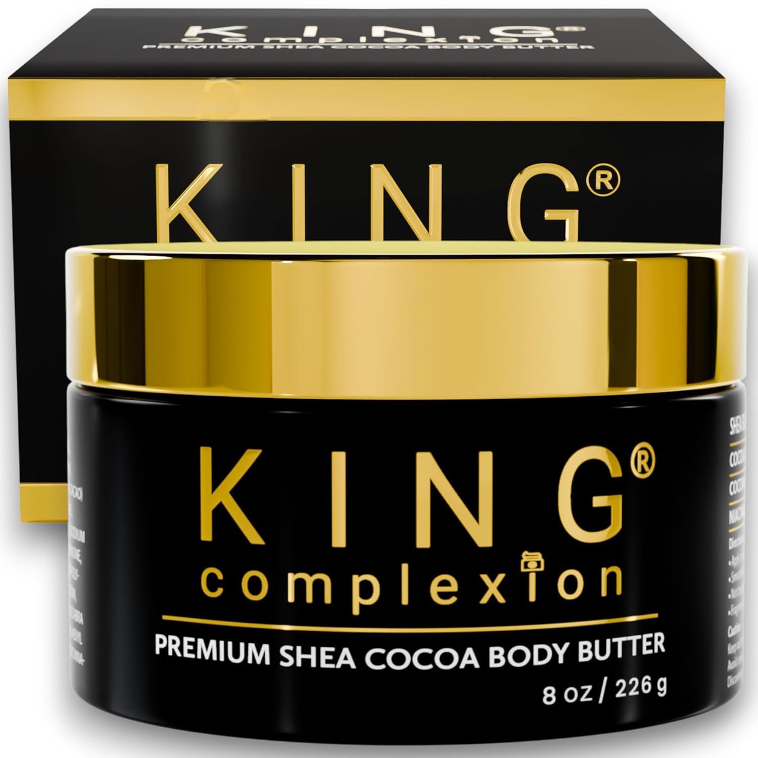 King Complexion Shea Cocoa Premium Body Butter - Large 8 oz - Coconut Oil - Black Skincare - Body Moisturizer - Ultra Hydration - Massage Butter - Light Cocoa Smell - Gives Skin It's Natural Glow