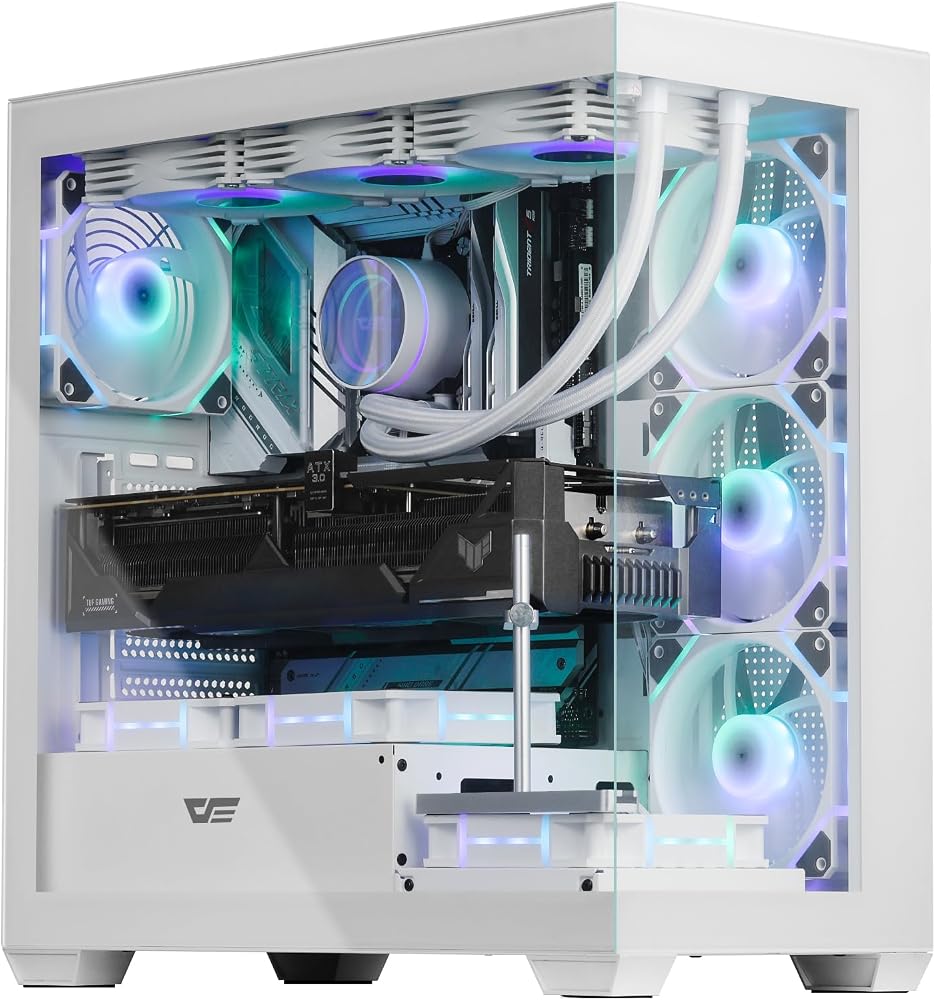 darkFlash ATX Mid-Tower PC Case, Pre-Install 4 PWM ARGB Fans Computer Case, Full View Dual Tempered Glass Gaming PC Case, Type C Port, Supports up to 360mm Water Cooling Radiator,White(DS900) — 사진 1