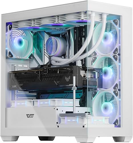 darkFlash Carcasa ATX de media torre para PC, preinstala 4 ventiladores PWM ARGB, carcasa de computadora para juegos de vidrio templado doble,