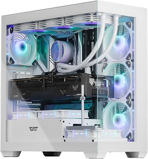 darkFlash ATX Mid-Tower PC Case, Pre-Install 4 PWM ARGB Fans Computer Case, Full View Dual Tempered Glass Gaming PC Case, Type C Port, Supports up to 360mm Water Cooling Radiator,White(DS900)