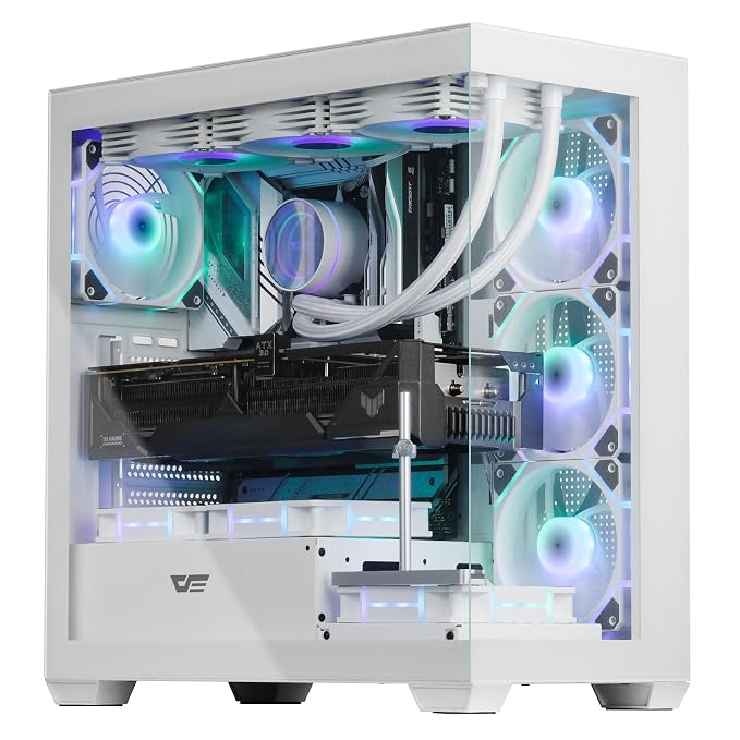darkFlash ATX Mid-Tower PC Case, Pre-Install 4 PWM ARGB Fans Computer Case, Full View Dual Tempered Glass Gaming PC Case, Type C Port, Supports up to 360mm Water Cooling Radiator (White), DS900