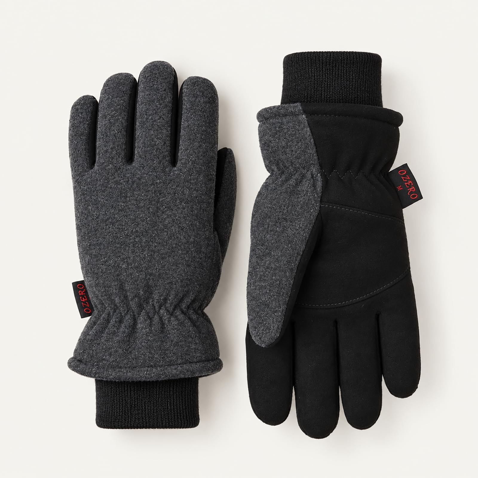 Mens Winter Gloves,Warm Deerskin Leather Fleece Fabric