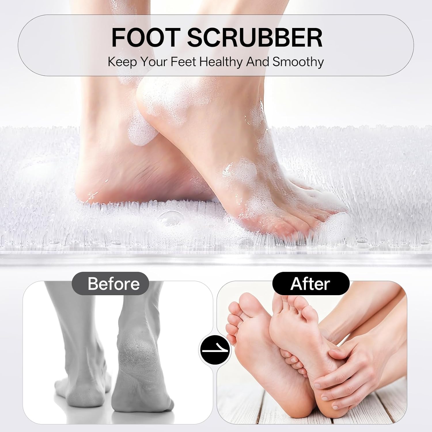 Non Slip Shower Mat, 16x27 Exfoliating Foot Scrubber Mat with Suction Cups and Drain Holes, Quick Drying Soft Bathtub Mat, Machine Washable Drainage Bathroom Mat, Transparent