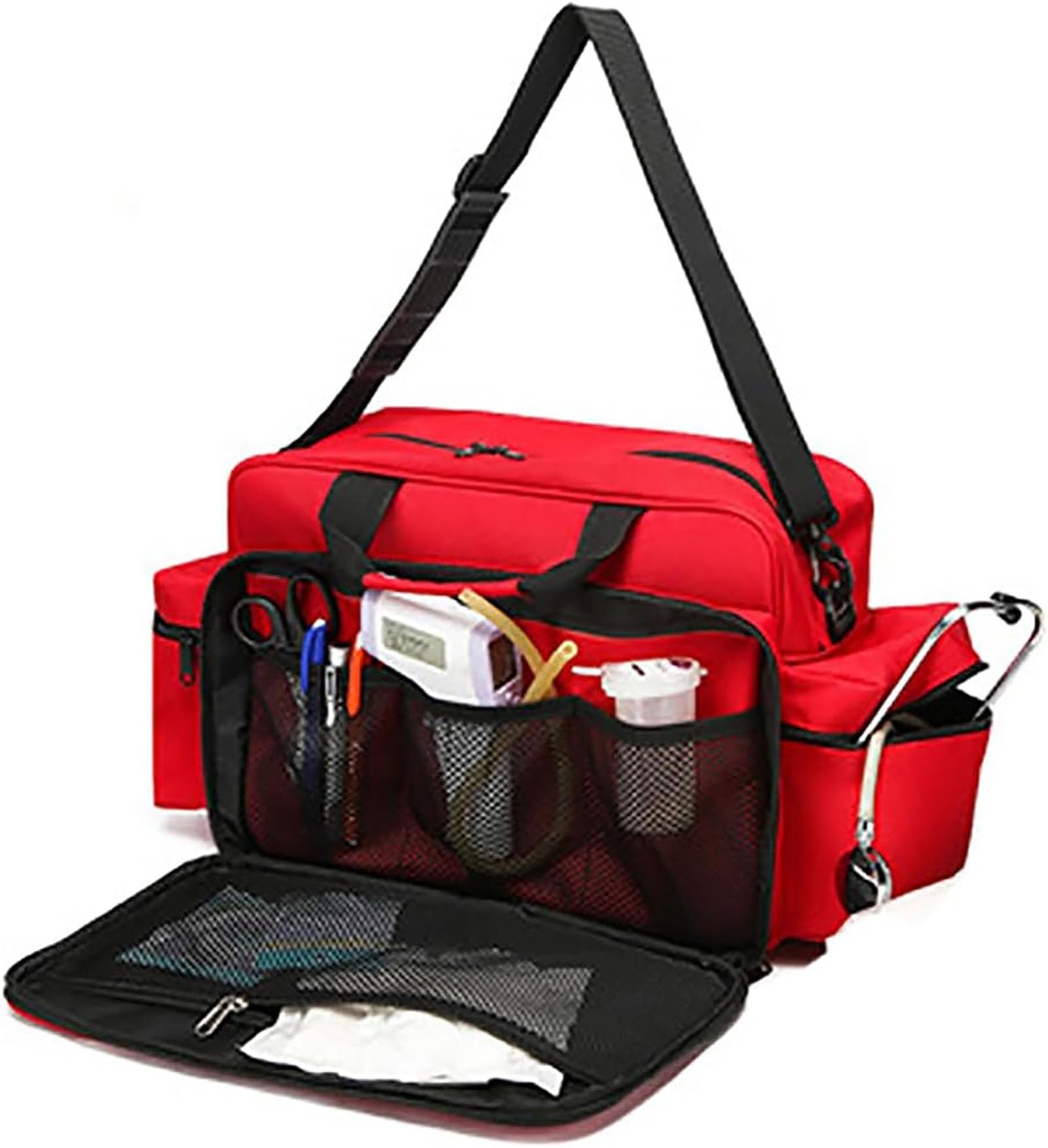 Bolsa de primeros auxilios vacía, bolsa de traumatología médica con separadores interiores, bolsa de asistencia sanitaria a domicilio con correa para el hombro para paramédicos y kit de suministros mé