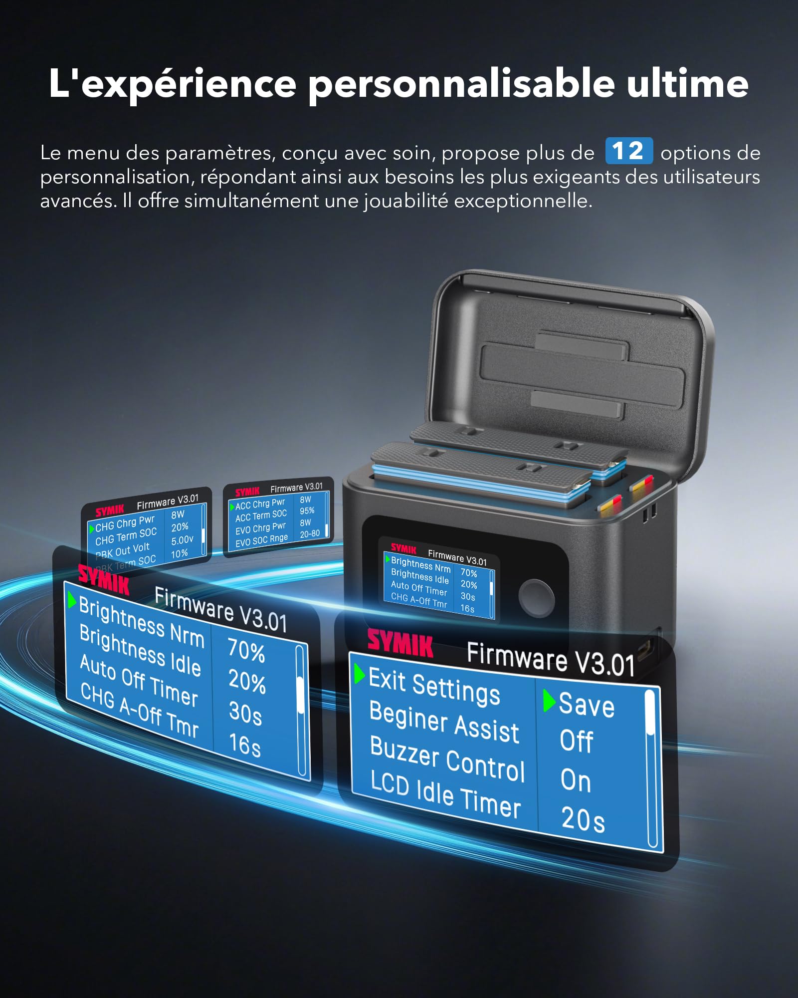 SYMIK Chargeur de Batterie pour Insta360 X4 Air, Boîtier Charge Rapide 27W | Double Slot avec Écran LCD, Hub de Charge Intelligent Bidirectionnel pour Batterie 360 X4 Air, Affiche le SOC de la Batterie