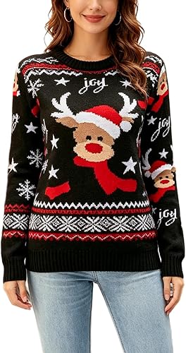 Christmas Sweater for Women Reindeer Knit Sweater Cute Christmas Tree Top