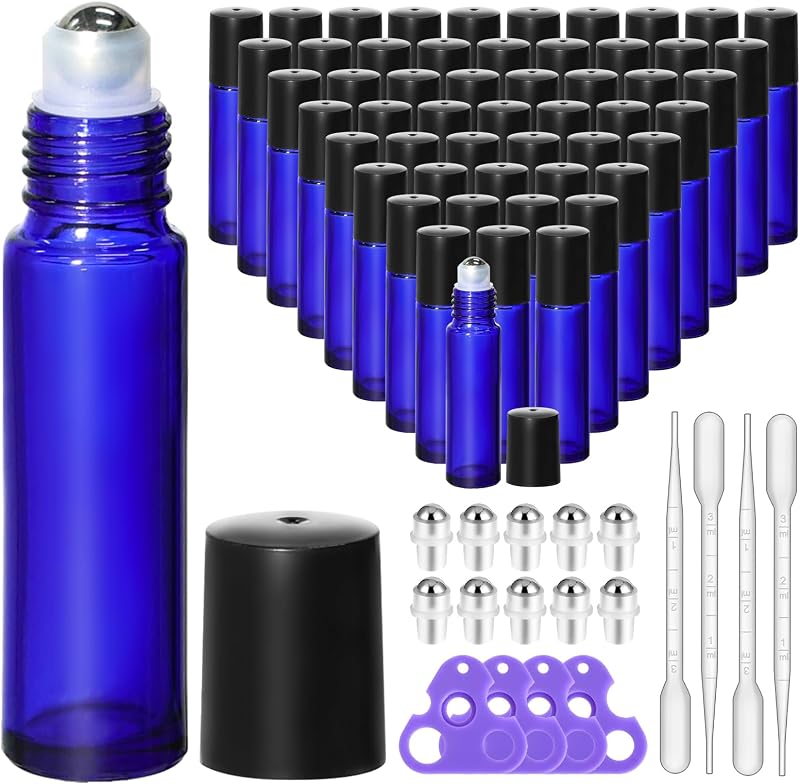Frascos roll-on de vidro azul KEYWING para perfumes, 10 mL, pacote com 54