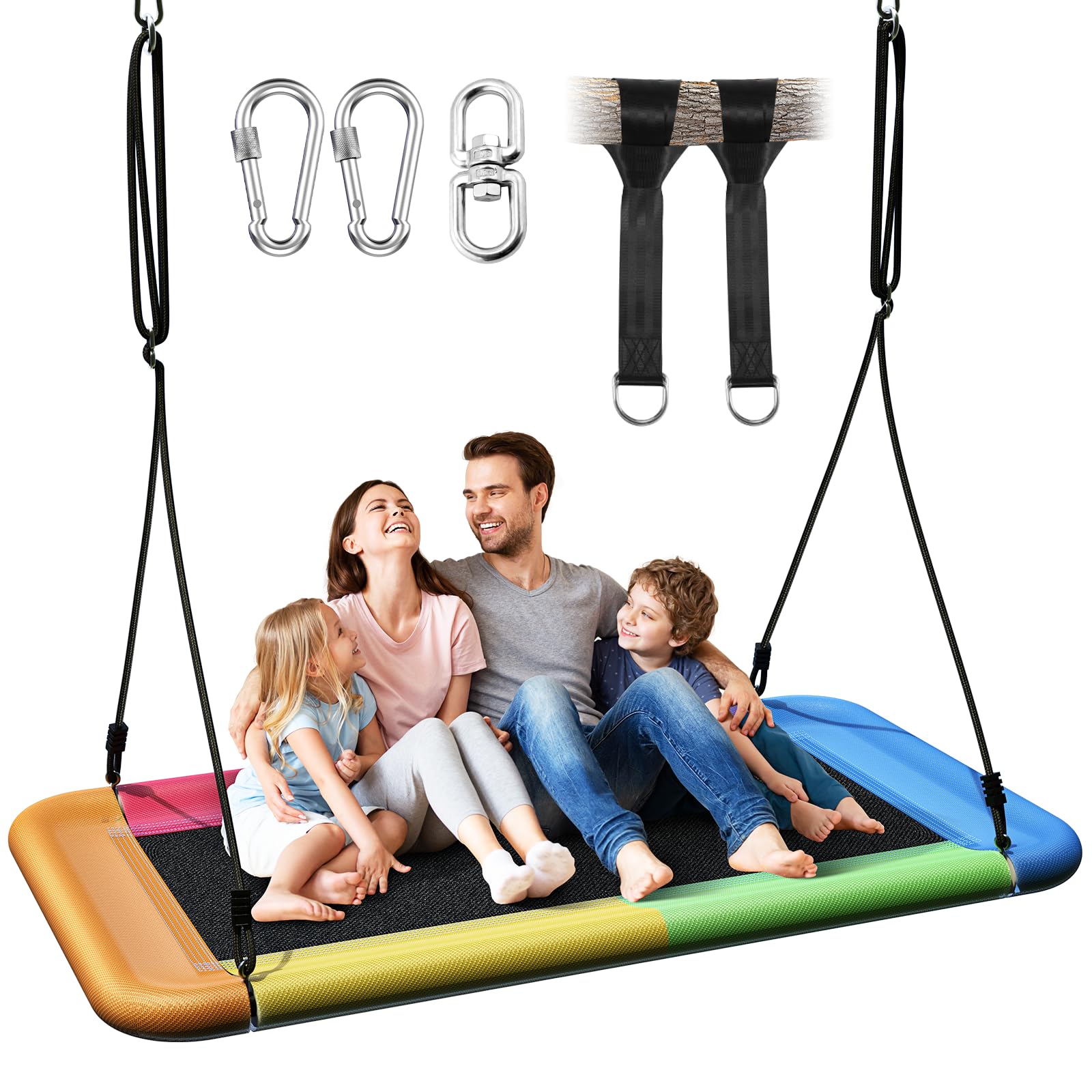 Everyfun Tree Swing for Kids and Adults, 60" Waterproof Rectangle Platform Swing, 700lbs Heavy Duty with Adjustable Straps, Rainbow
