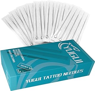 Yugui Tattoo Needles Set, 50PCS Mixed Stick and Poke Kit with 3RL,5RL,7RL,9RL,3RS,5RS,7RS,9RS,5M1,7M1 Disposable Tattoo Needles Assorted Liners Shaders and Magnum (Mixed RL/RS/M1, 50pcs)