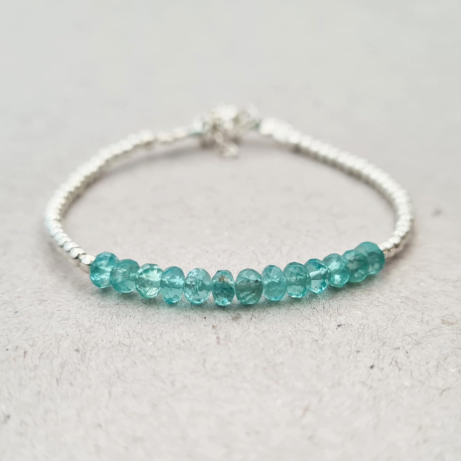Blue Apatite Bracelet for Women Sterling Silver Beads Handmade Gemstone Jewelry Gift ideas Crystal Healing
